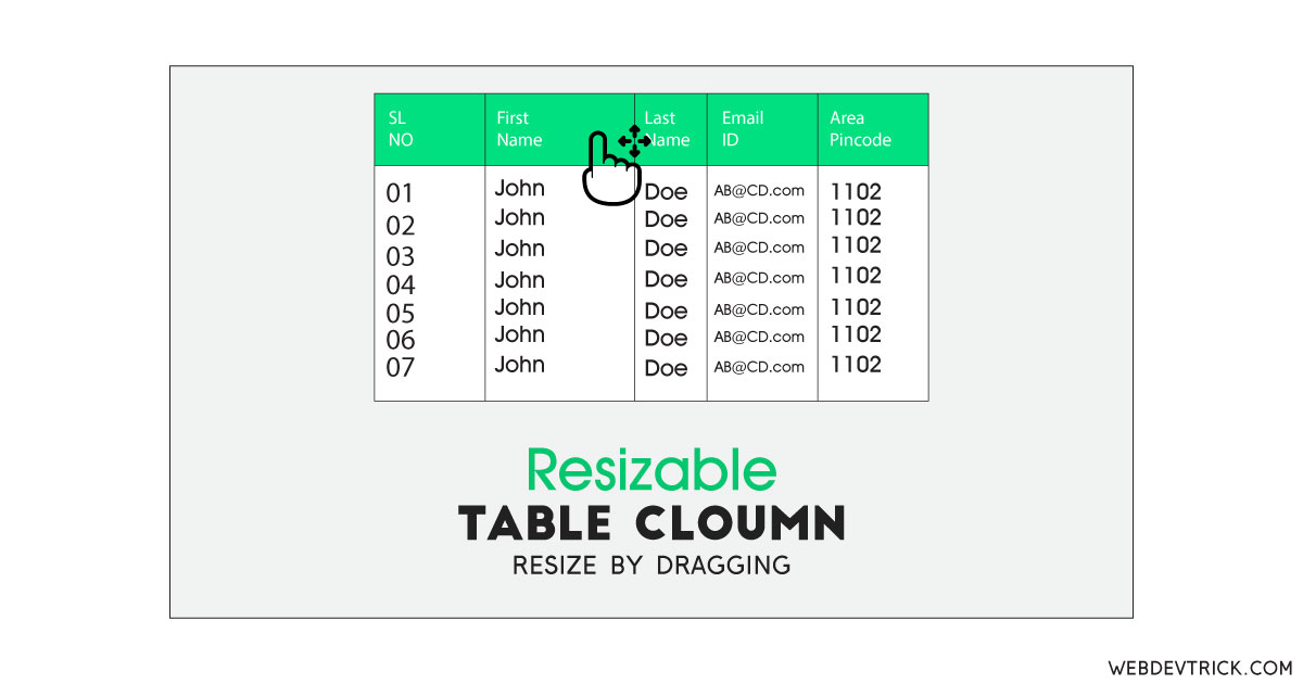 Resizable Table Columns With Drag And Slide Feature Drag To Resize