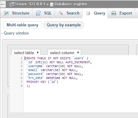 submit mysql query